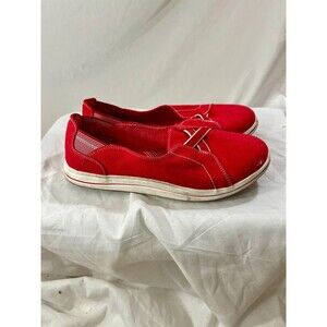 WOMENS CLARKS CLOUDSTEPPERS RED CANVAS SHOES SIZE 9 WIDE